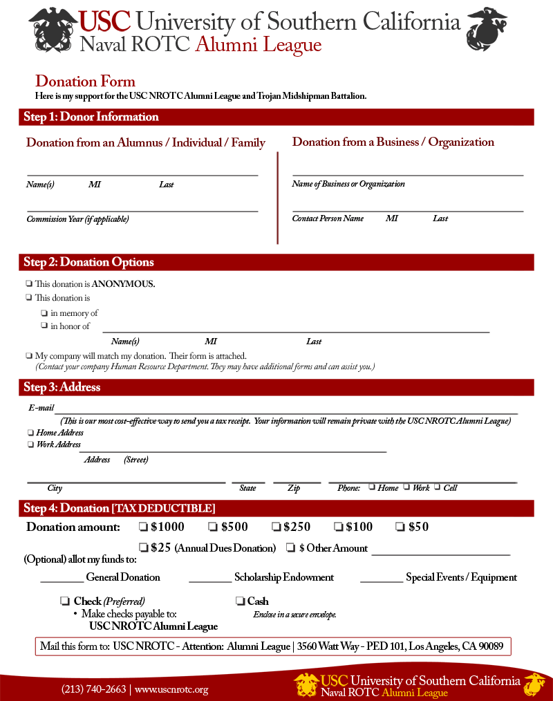 USC NROTC Alumni League Donation Form